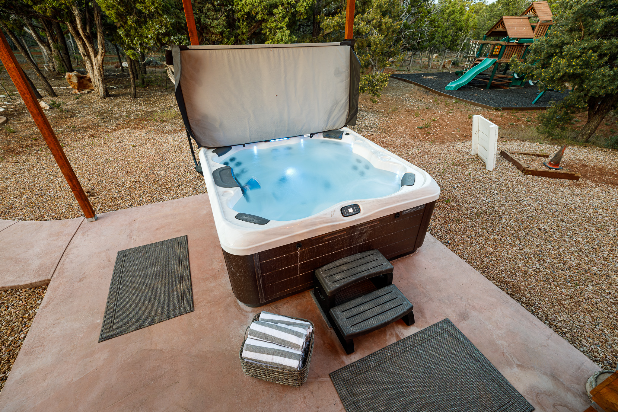 Hot tub in the backyard