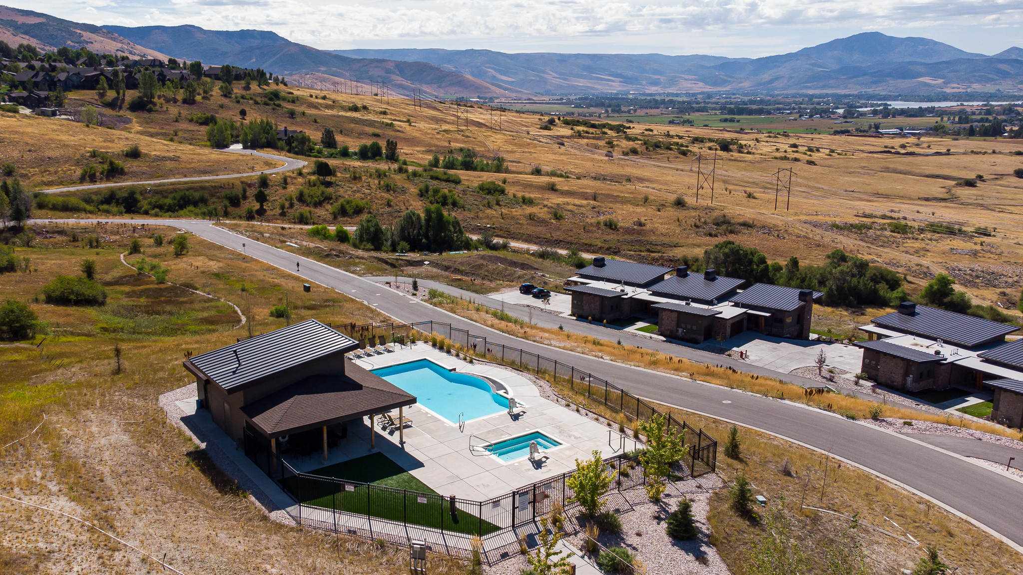 Aerial view of the area and pool