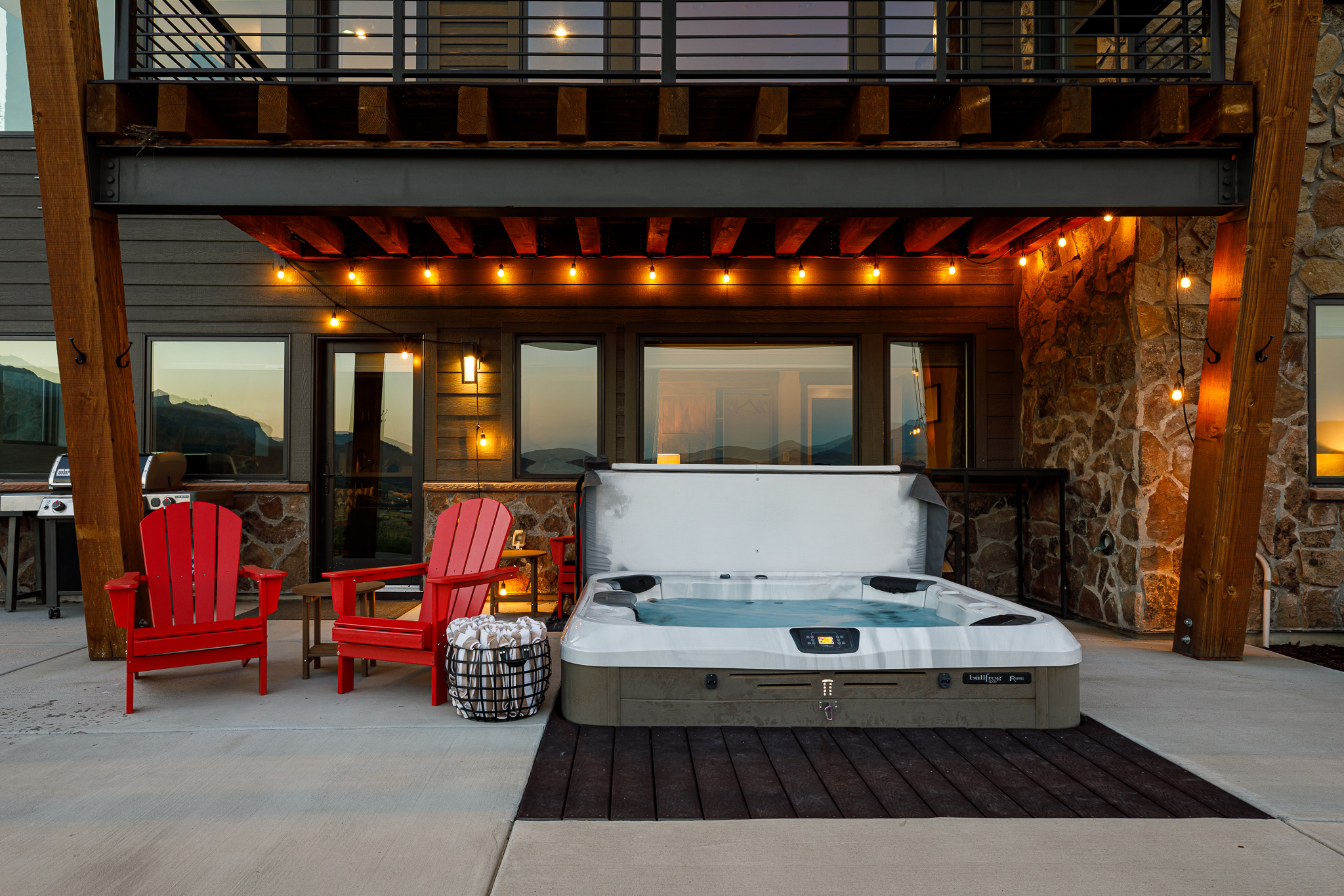 Backyard with grill and hot tub