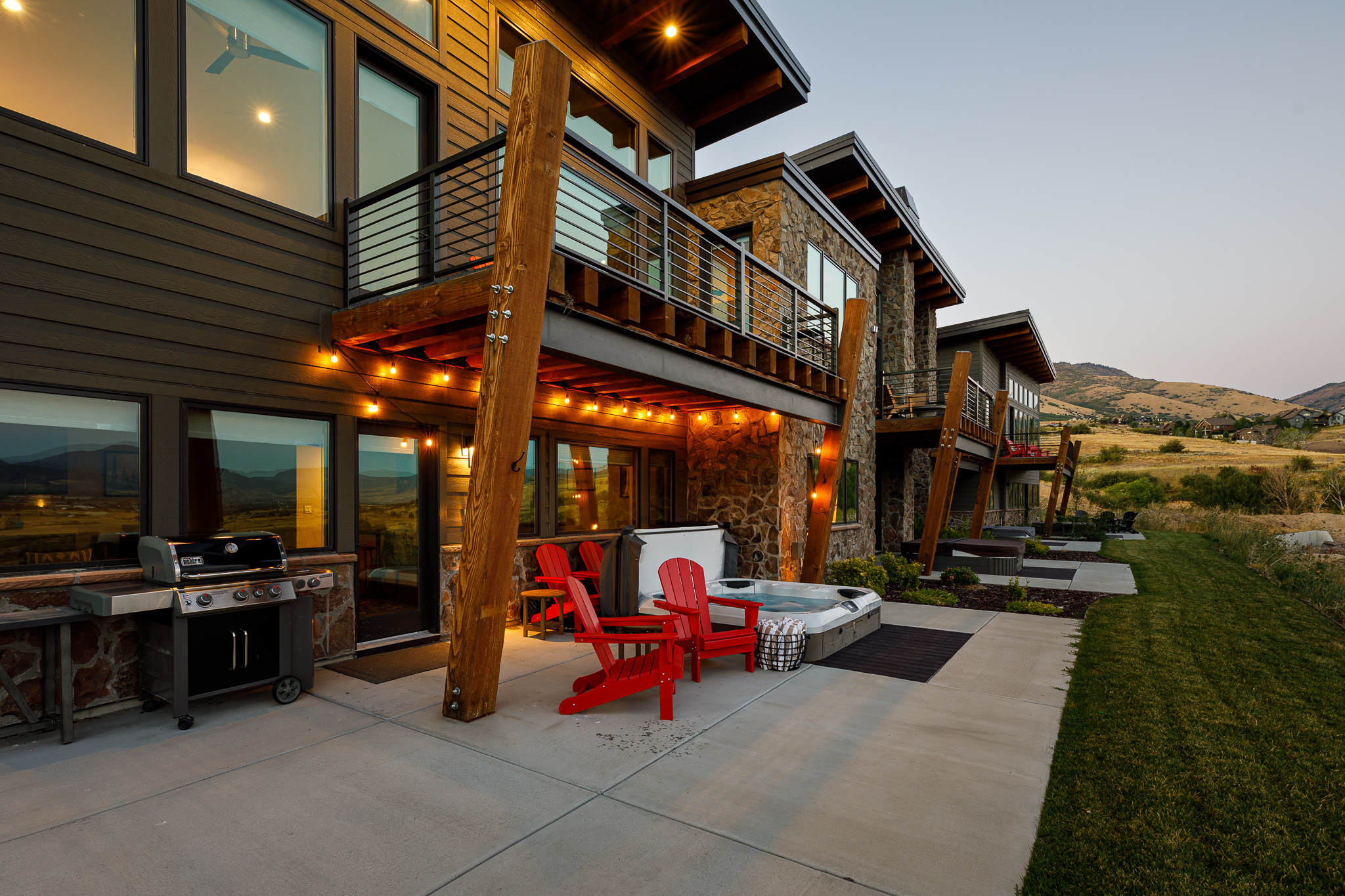 Backyard with grill and hot tub