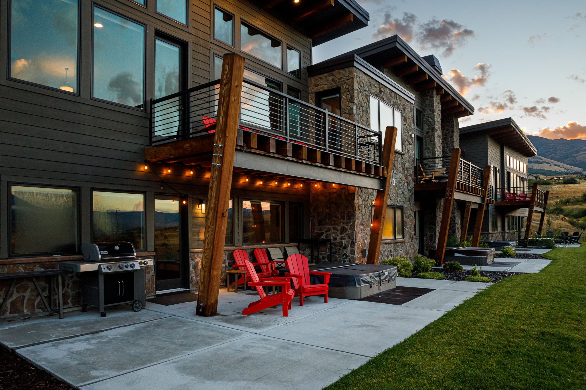 Backyard with grill and hot tub