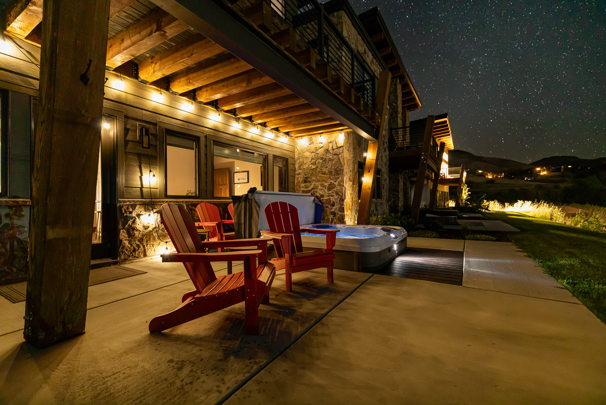 Backyard with grill and hot tub
