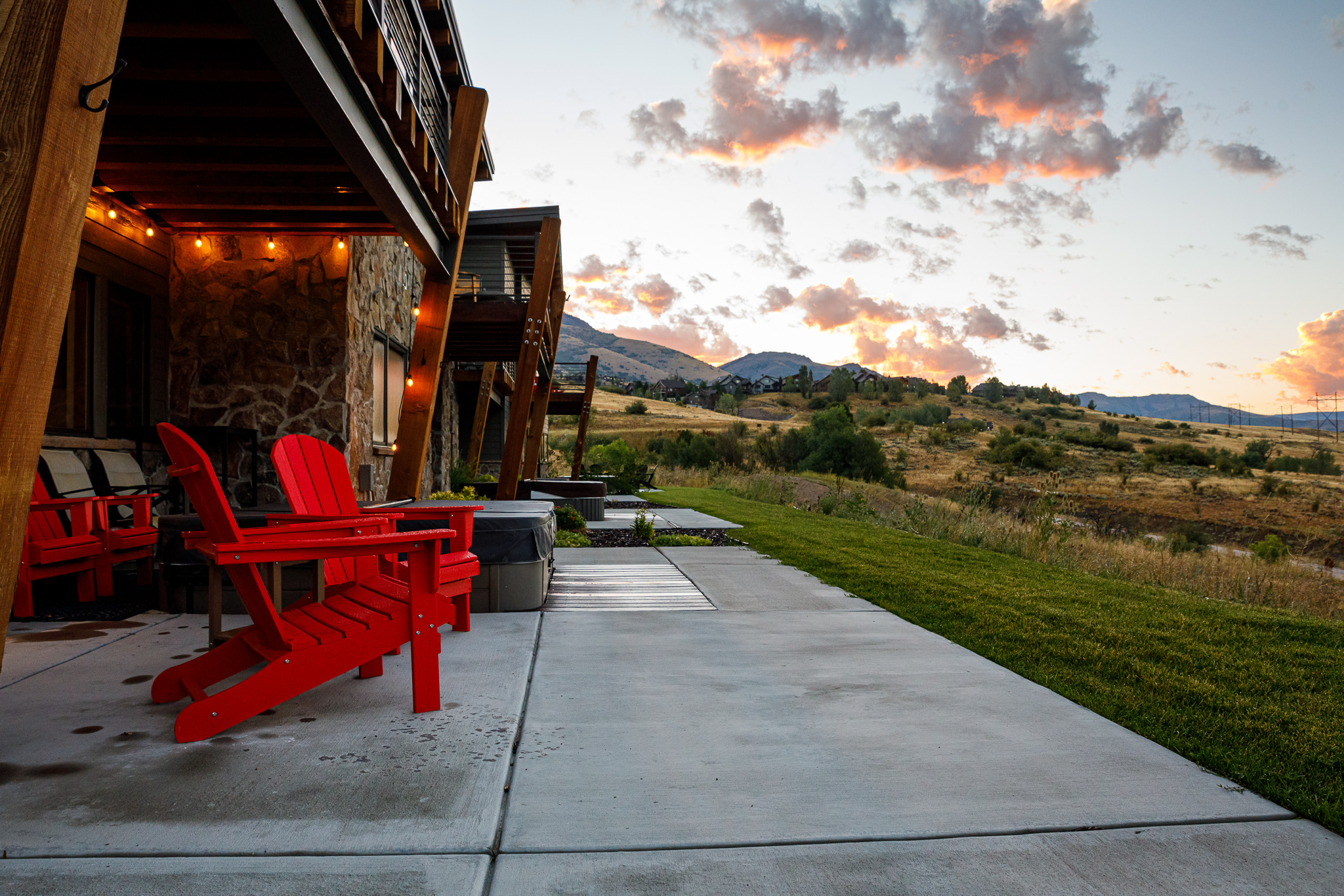 Backyard with grill and hot tub