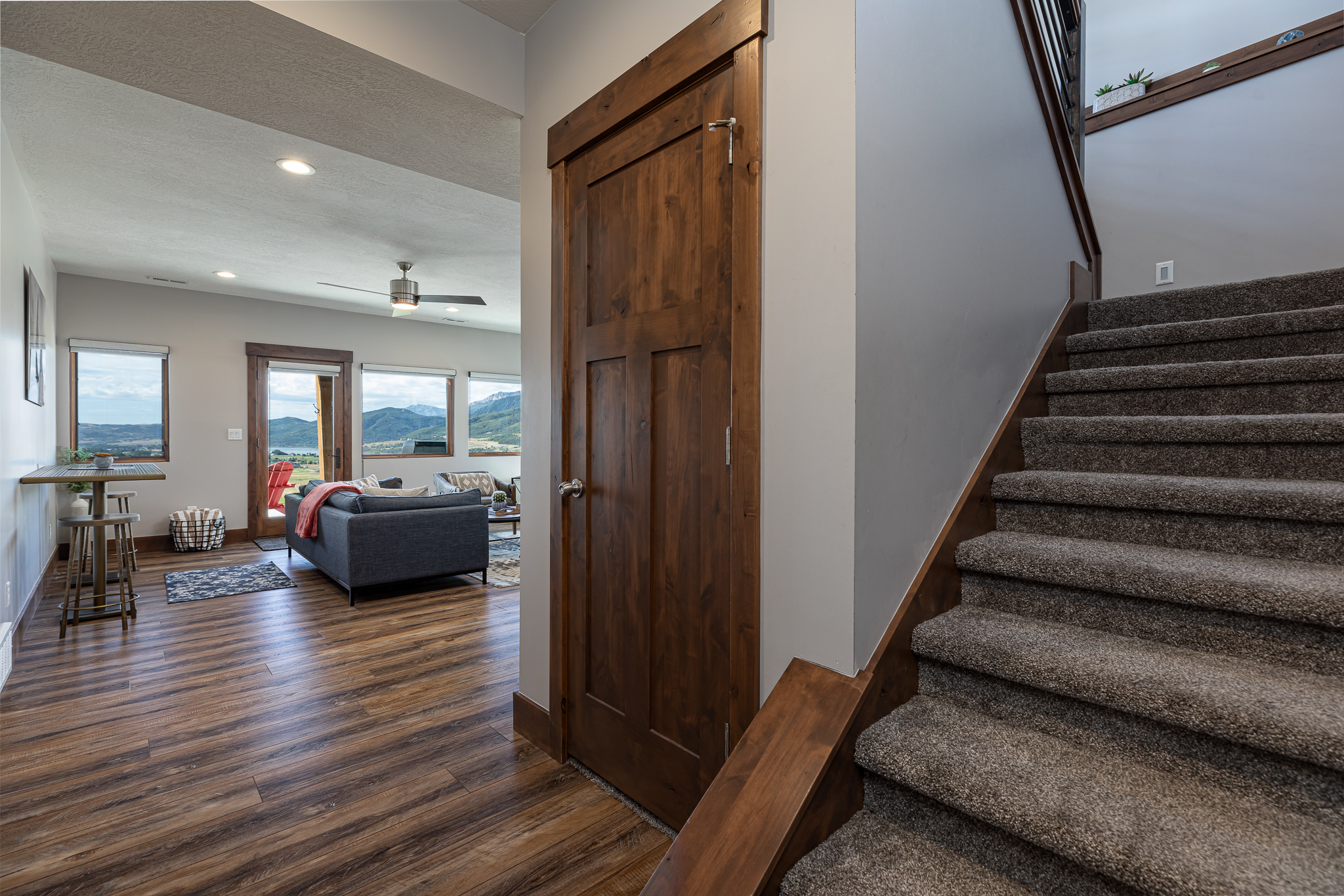 Staircase and the view of the living room downstairs