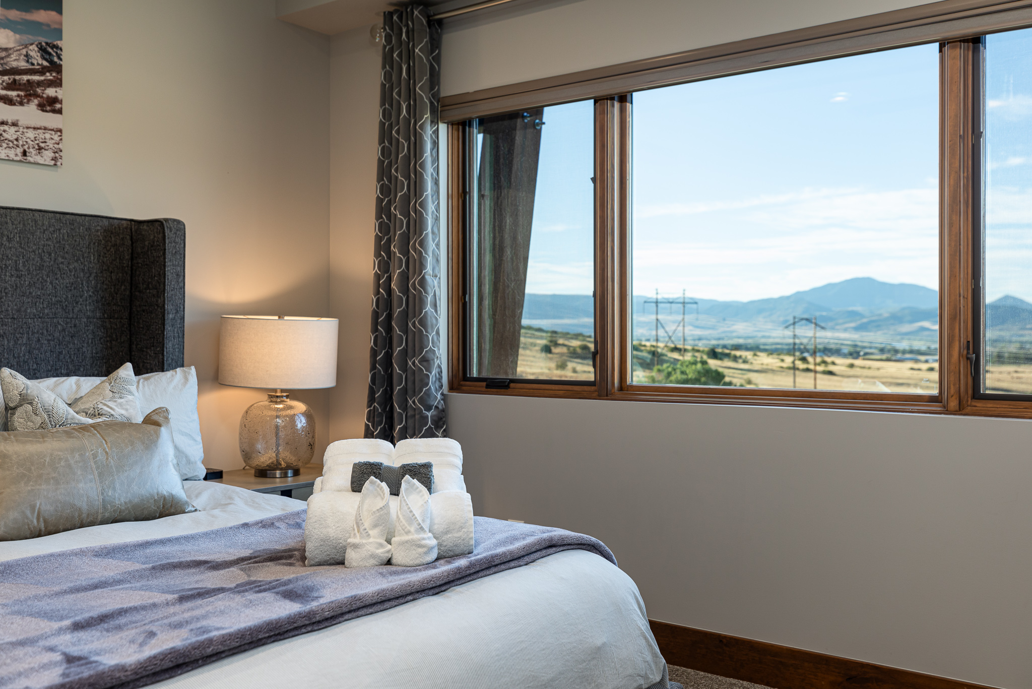 Master bedroom downstairs with king size bed