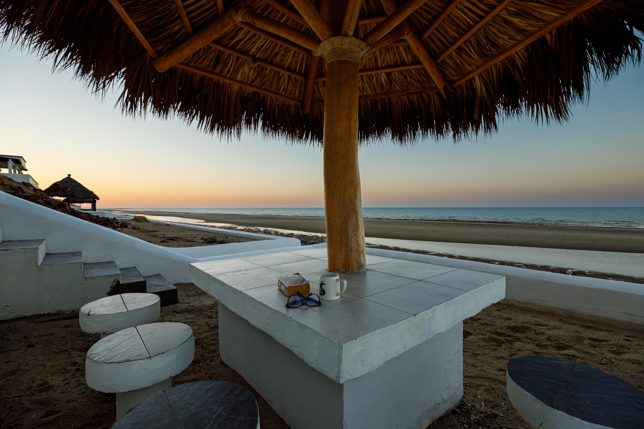Palapa by the ocean and outdoor shower